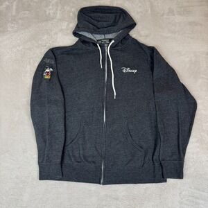 Disney Employee Mickey Mouse Hoodie Mens L Black‎ Preowned Flaws Fleece Full Zip